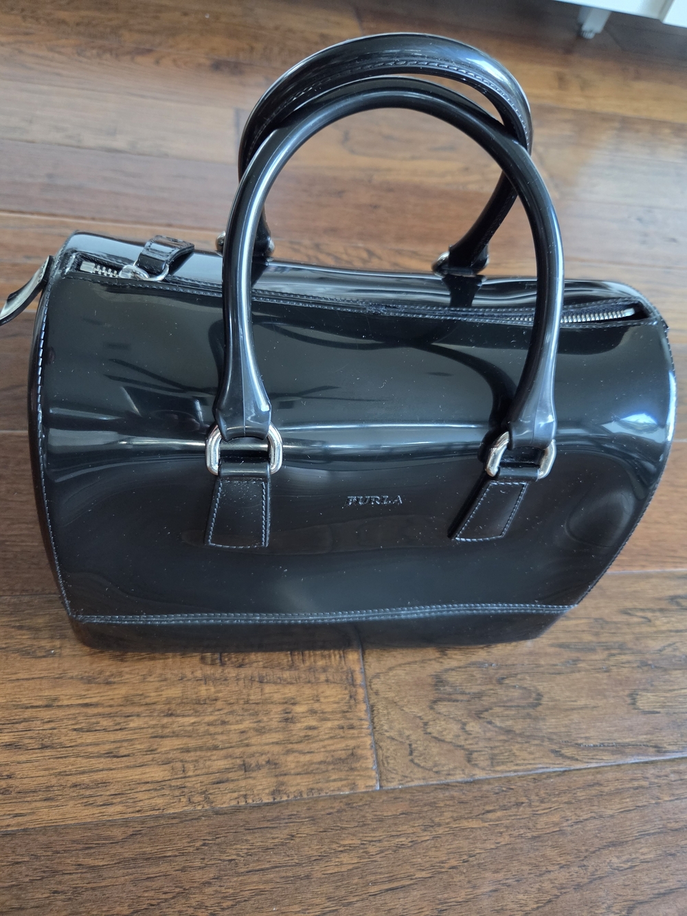 Furla Black Patent Leather Top-Handle Satchel